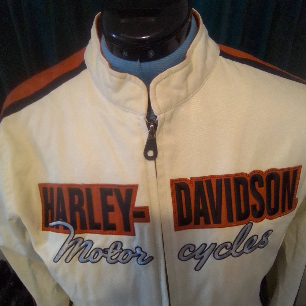 Mother's Day Woman's Harley Davidson Zip Jacket Cream Orange Long Sleeve Large